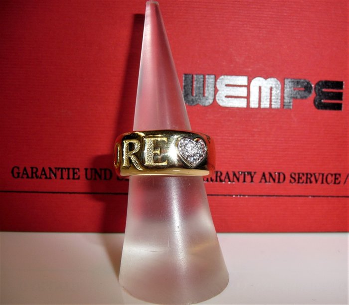 Wempe - Zertifikat - 18 kt Gold - AMORE-Ring mit Herz 15 g - kl. Größe 51 - 0.20 ct Diamant