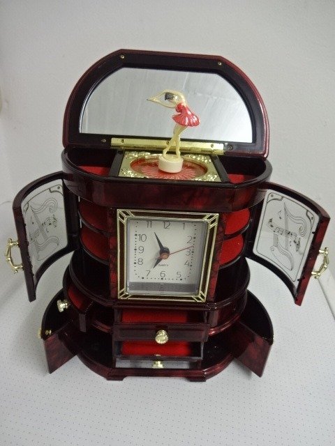 Jewelery cabinet with clock and music box Dancer (1) - Modern - Wood