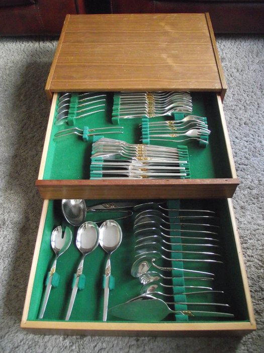 Solingen 57-piece silver-plated cutlery "Drache suprasil 100" in wooden cutlery case - Silverplate