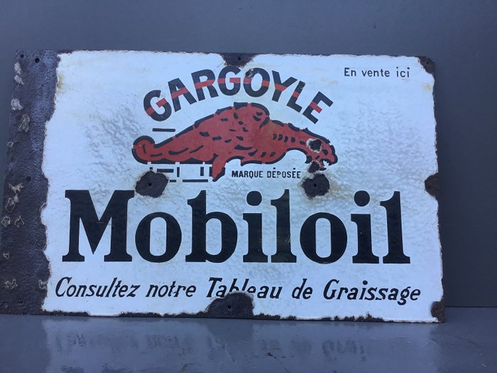 Altes Emailschild MOBILOIL GARGOYLE 1920 - Mobiloil - 1920-1920