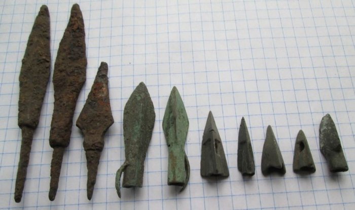 Prehistórico, Edad del Hierro Bronce Puntas de flecha de hierro medievales / puntas de flecha de la edad de hierro - (10)