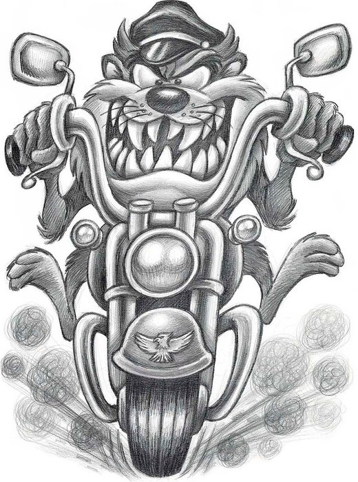 Tasmanian Devil (Taz) Motorcycle - Warner Bros. Looney Tunes - Unique Signed Giclée - Joan Vizcarra - Sur toile