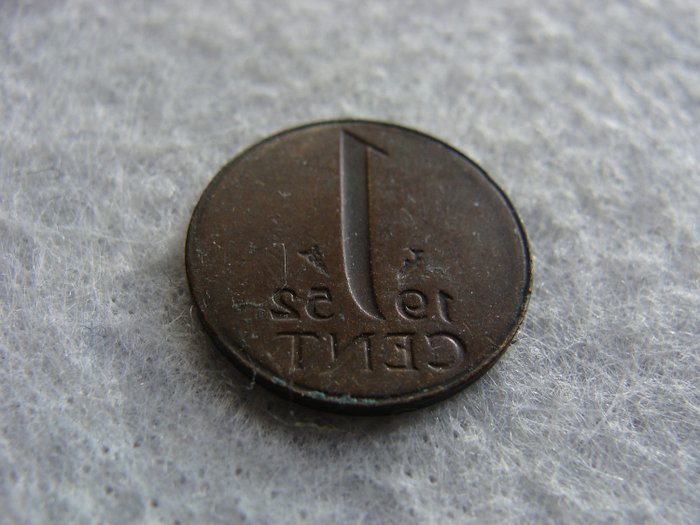 荷兰 - 1 Cent Juliana 1952 - Incuse geslagen/Spiegelbeeld - Misslag