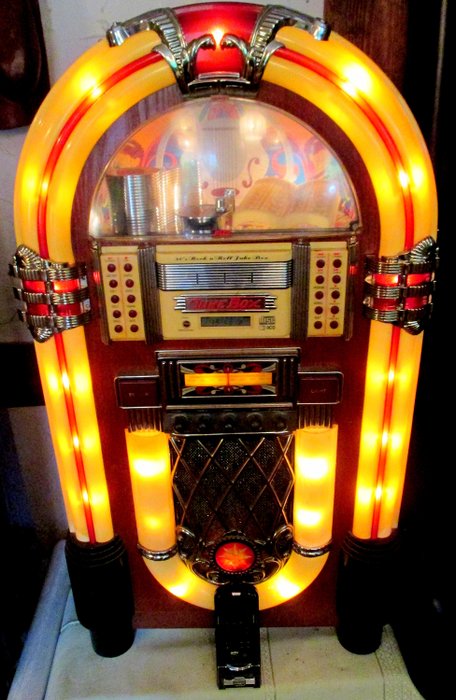Elta - Jukebox, Wurlitzer retro, cu schimbător de CD triplu, telecomandă - Sticlă, lemn