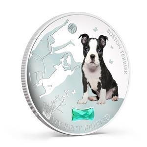Fidji. 2 Dollars 2014  "Dogs & Cats V" - Boston - Terrier 1 Oz+Gem Stone