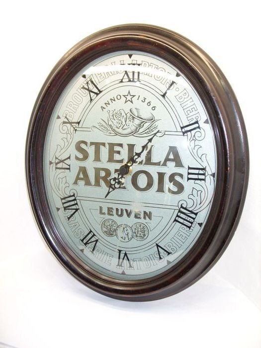 Stella Artois - Espejo, Reloj - Madera, Vidrio