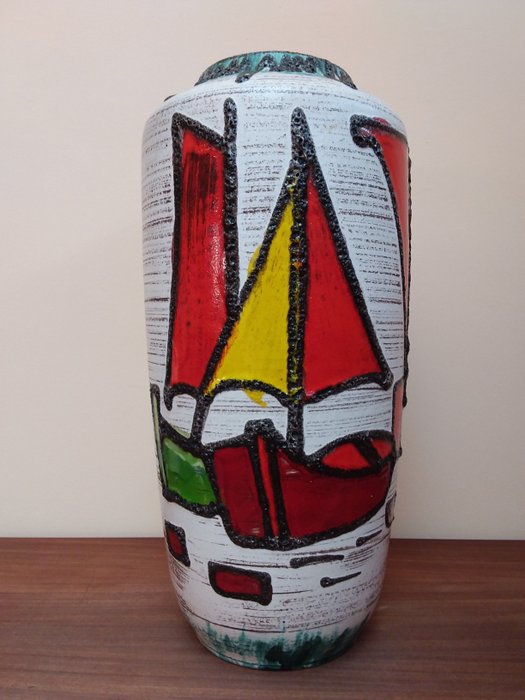 Scheurich West Germany - Vase, Stor fett lava gulvvase - med dekor med båter - høyde 45 cm (1) - 517 45