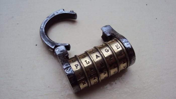 cadeado de fechadura de combinação antiga no início do século XIX (1) - bronze / aço - Início do século XIX