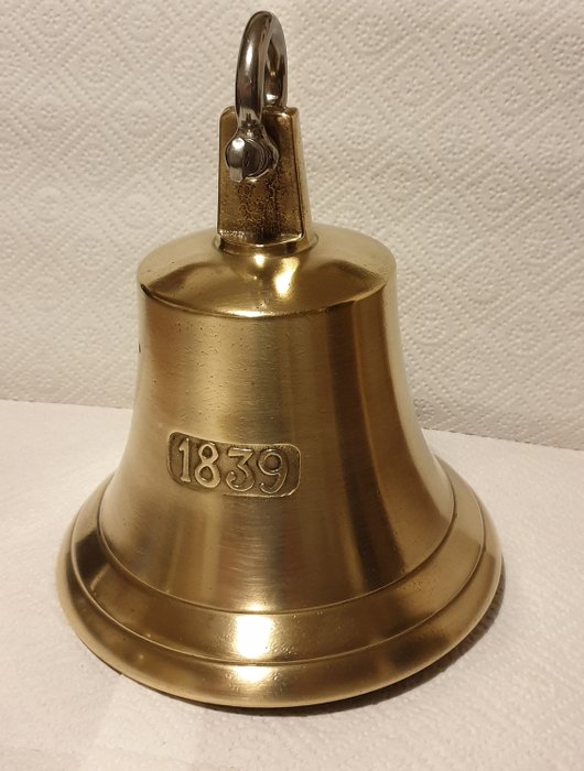 Heavy ship bell "1839" with shackle and bell rope - Bronze or brass