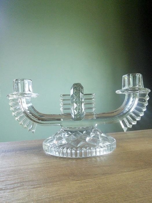 Feigl & Morawetz - Libochovice Tschechoslowakei Depression Glass Double Candleholder - Glas