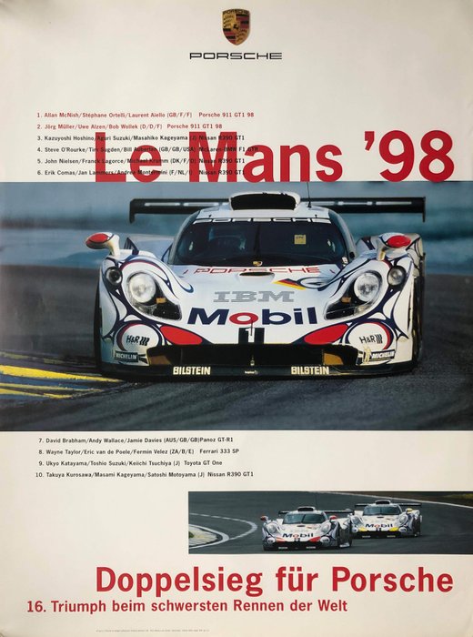 PORSCHE OFFICIAL 993 911 GT1 LE MANS FRIENDS RACECAR SHOWROOM POSTER 1998