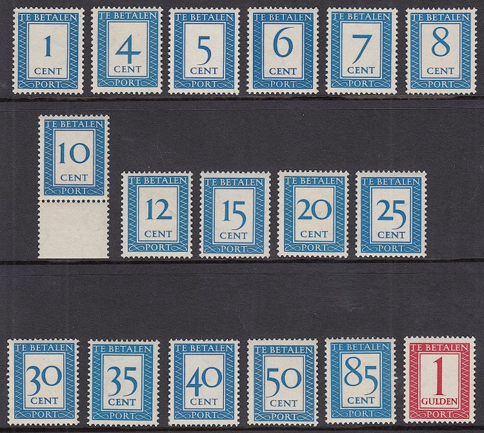 Preview of the first image of Netherlands 1947 - Postage due stamps with vertical watermark - NVPH P80a/105a.