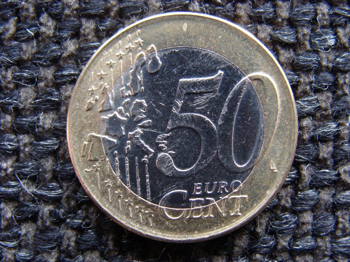 Belgien - 50 Eurocent 1999 op muntplaatje van 1 Euro - Misslag