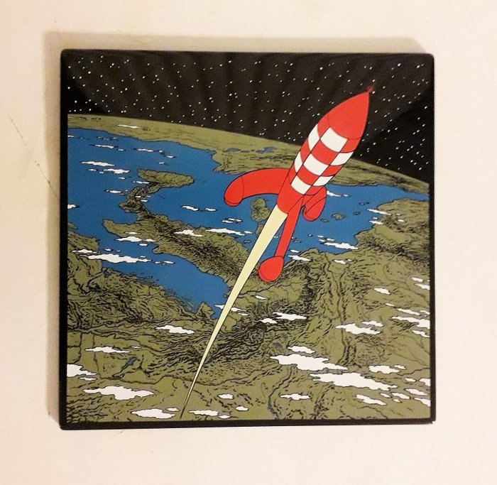 Tintin - Plaque émaillée ¨Emaillerie Belge¨ - La fusée décollant de la terre  - (1985)