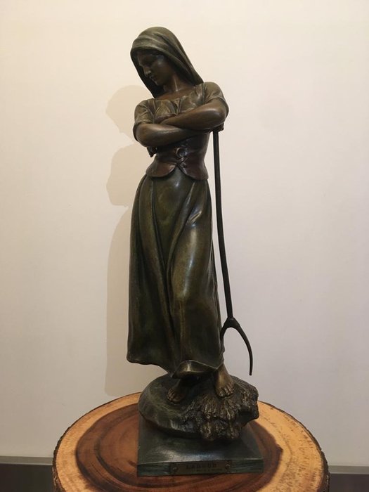 A.J. Scotte - Skulptur, "Labeur" - 45 cm (1) - Rohzink - Anfang des 20. Jahrhunderts