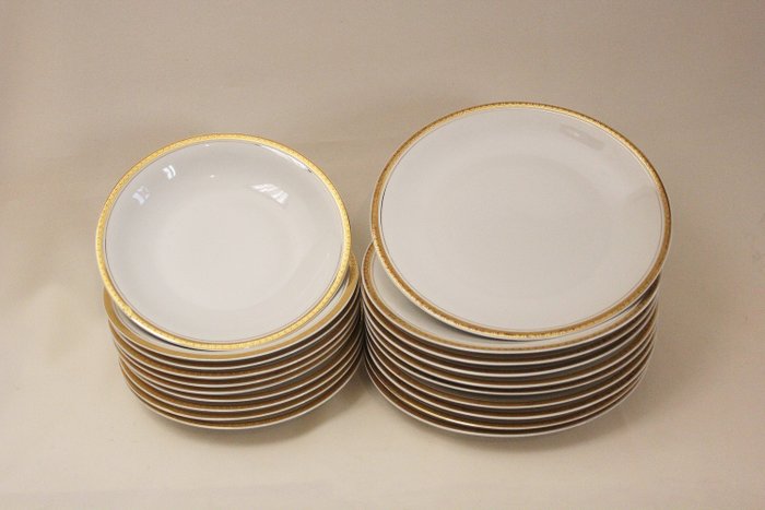 CP Porcelaine de Luxe de la Compagnie Nationale - Limoges  - Conjunto de jantar, Pratos (20) - Império - Porcelana, Banhado a ouro