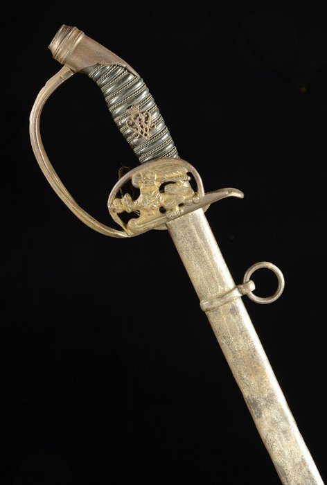 Németország - Poroszország - Prussian Infantry Officer's Sword, Modell 1889 - Preussen Infanterie Offiziersdegen (IOD) 89 - Kriegsfertigung - Broadsword - Pallash - komplett eredeti karikával