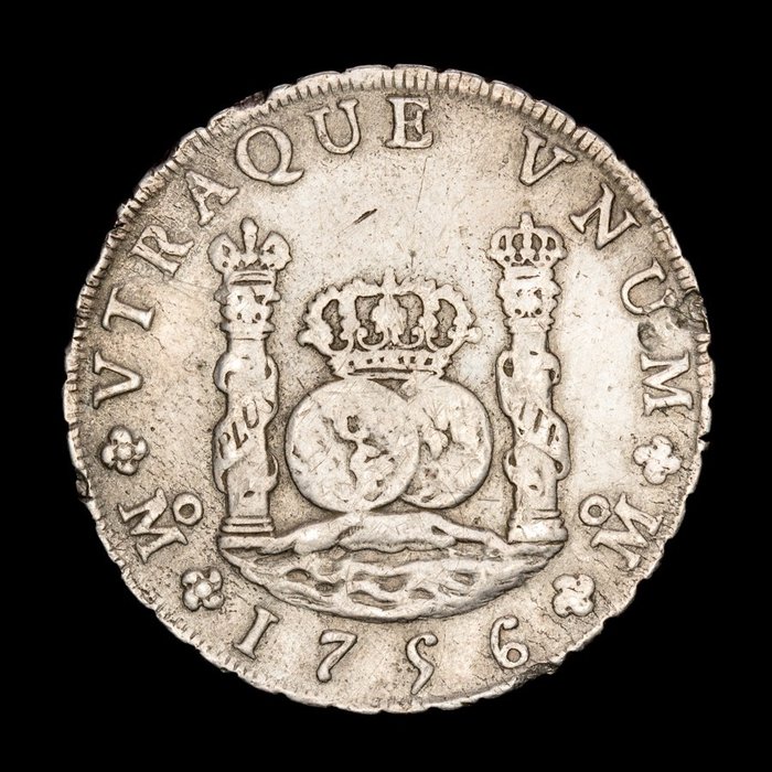 España - 8 reales - Fernando VI (1746-1759). México 1756. Ensayador M.M. Tipo columnario - Plata