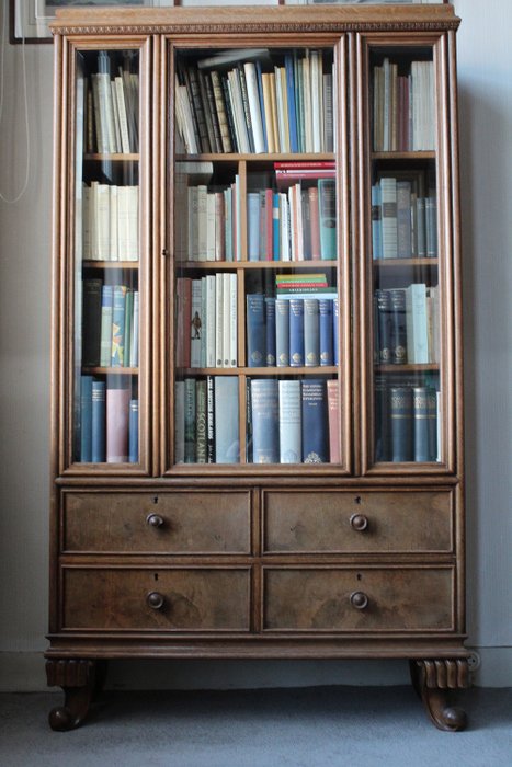 Bookcase An Oak Bookcase With Glass Doors And Drawers Catawiki