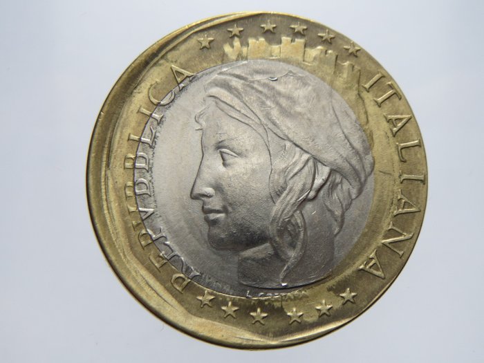 Italien - Italienische Republik - 1000 Lire 1997 - con forte decentratura di conio