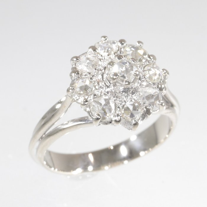 18 kt Weißgold - Ring, Verlobung, Jahrgang 1960 - Diamant - Kostenlose Größenänderung! * KEIN RESERVE-PREIS