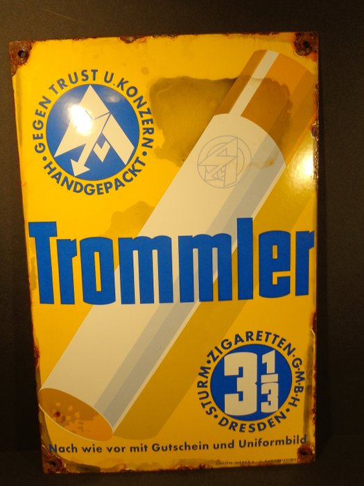 Papierosy Trommler w Dreźnie - emalia / metal