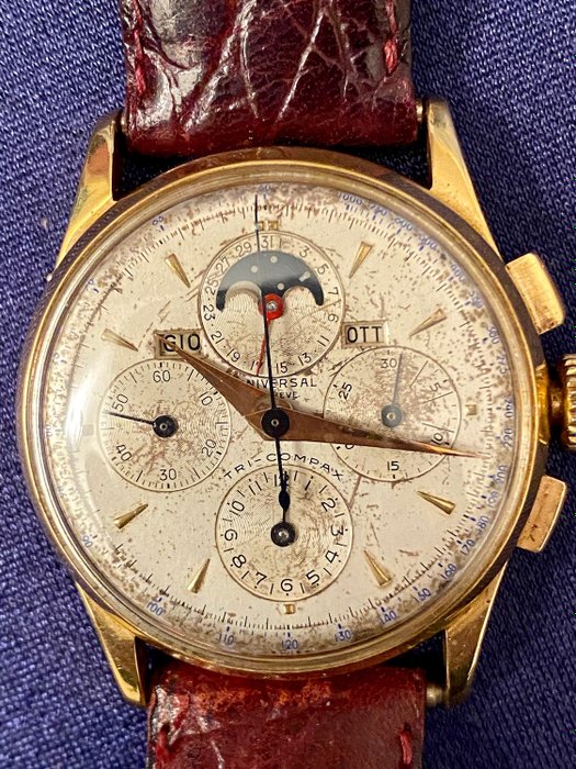 Universal Genève - TRI COMPAX, cronografo, calendario completo e fasi luna. - Ref: 12295. Seriale: 1447022 - 男士 - 1950-1959