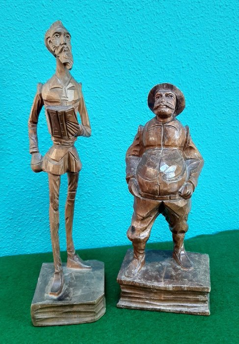 Skulpturen Don Quijote von La Mancha und Sancho Panza (Cervantes) - Holz