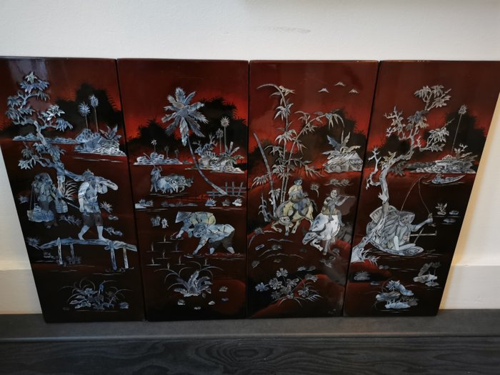 4部分亚洲艺术品 (4) - 木, 漆, 珍珠母 - 越南 - 20世纪下半叶