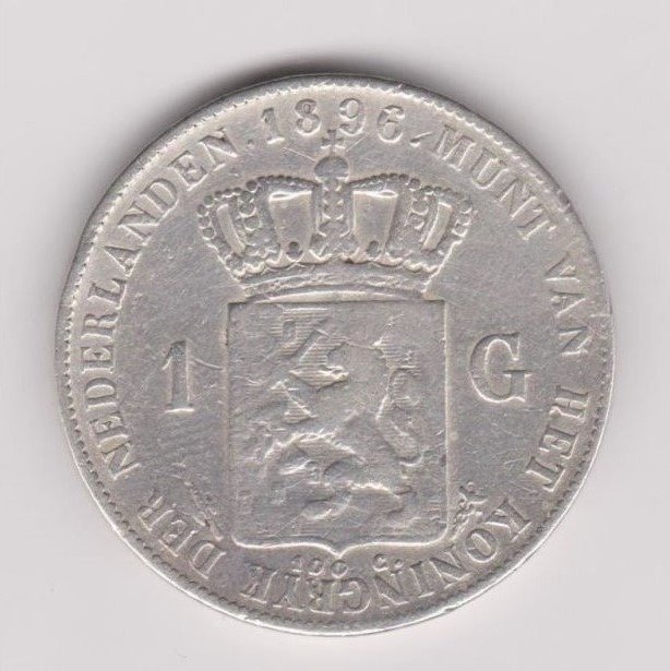 荷蘭 - 1 Gulden 1896 Wilhelmina - 銀