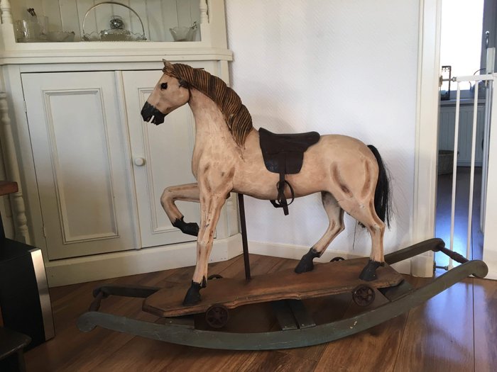 Antique wooden rocking horse - Hout- Eik