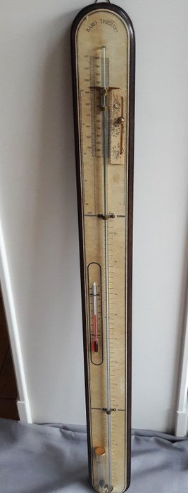 Vintage elohopeabarometri / lämpömittari - elohopea, Lasi, Puu - 1900-luvun puoliväli