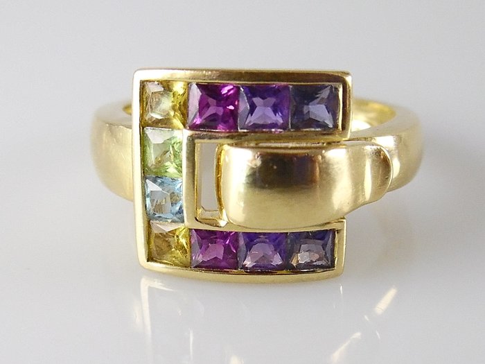 Guy Laroche - 18K包金 黄金 - 戒指 - 堇青石，橄榄石，红榴石, 紫水晶, 黄宝石, 黄水晶