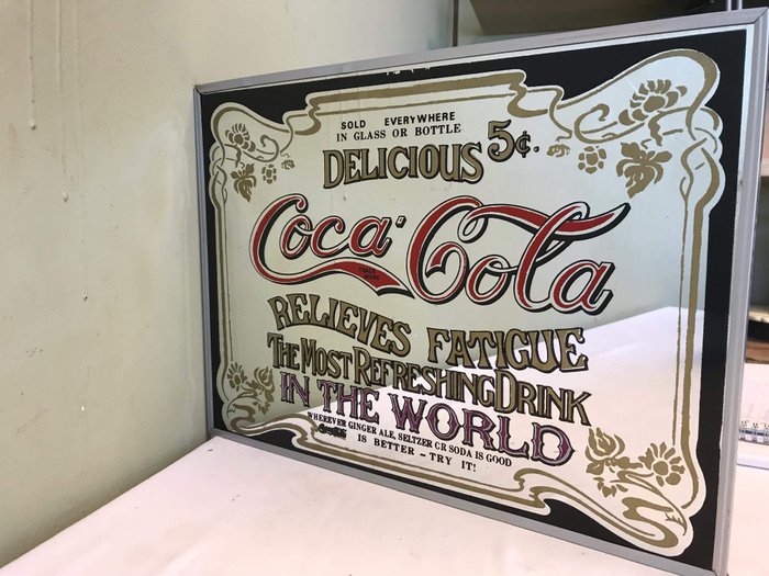 Coca Cola - Reklam spegel Coca Cola - Glas, Trä