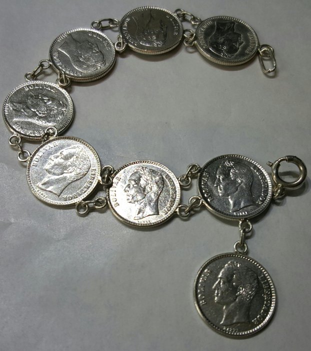 835 Ασημί - Βραχιόλι από ασημένια νομίσματα βενεζολόνες