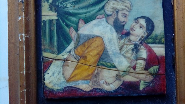 Miniatyrmålning (1) - Ben - erotisk - Indien - 19th century