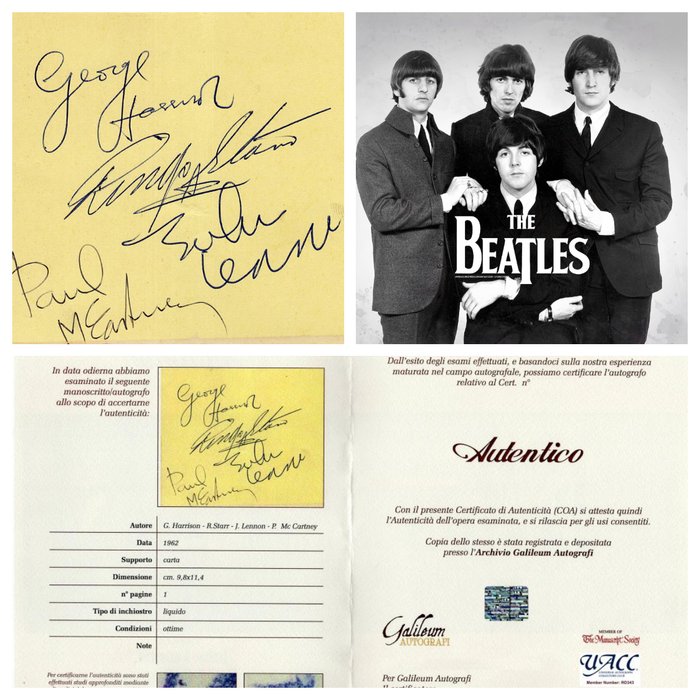 The Beatles - Autograph; Original card signed by John Lennon, Paul McCartney, George Harrison & Ringo Starr - 1962