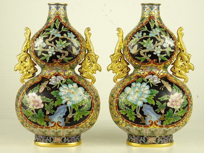 双葫芦花瓶 (2) - Cloisonne enamel - 中国 - 20世纪下半叶