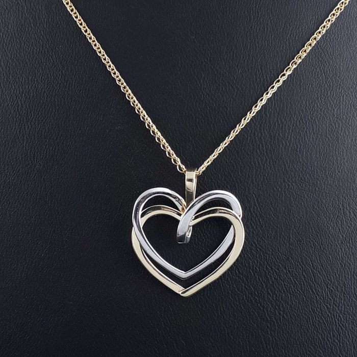 14 kt. White gold, Yellow gold - Ladie's  Double Hearth Necklace 