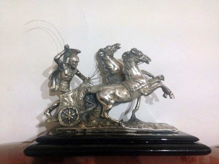 Laminated Silver Sculpture: Roman Soldier Horse (1) - .800 silver - Italy - 1950-1999