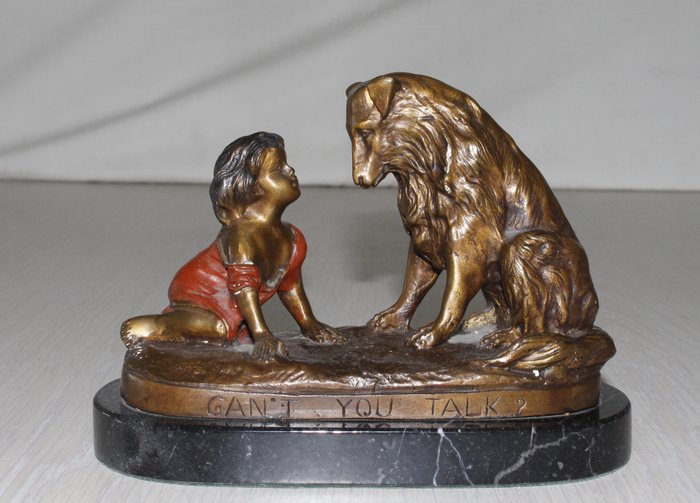 G. Ferrad - Image child with dog: Can not you talk - Bronze