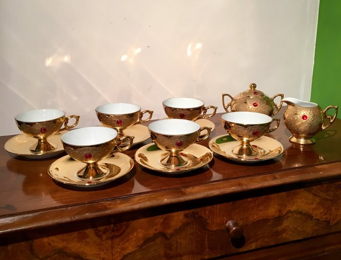 Rieber Mitterteich Bavaria Gold Red Jewel 8 piezas que sirve té o café (8) - Porcelana