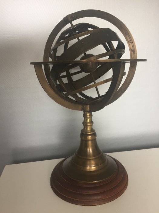 Armilarium - Esfera armilar em bronze - Cobre em madeira e bronze