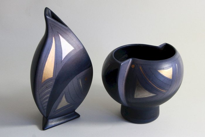 KMK - Gold and platinum ceramics, Vase (2) - Ceramic