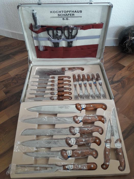 Solingen - Kochtopfhaus Schäfer S.G. - 24 részes luxus kés / steak evőeszköz készlet - Rozsdamentes acél-fel nem használt-kézzel készített