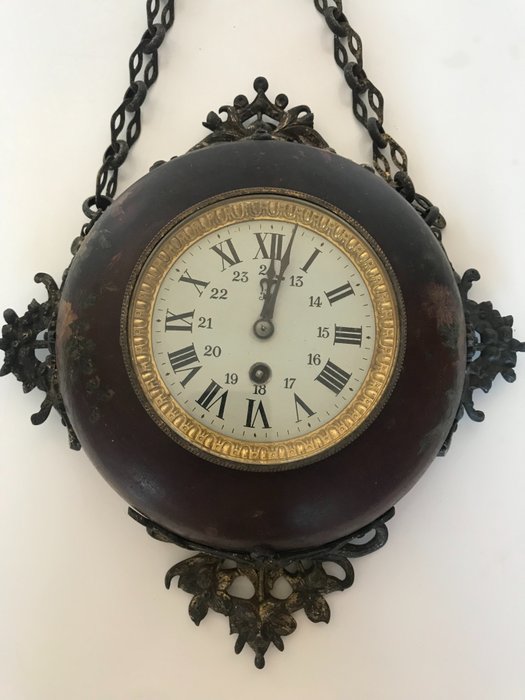 relógio de cozimento - tole, bronze, madeira - século XIX