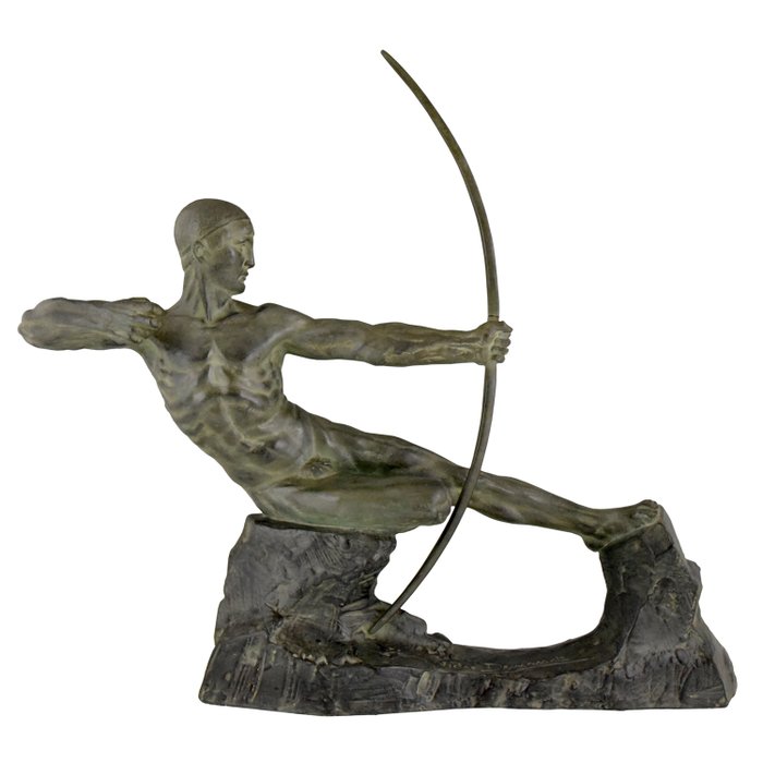 Victor Demanet - Skulptur, Hercules Mannelijk naakt met boog. - 60 cm - Patinierte Bronze - 1925