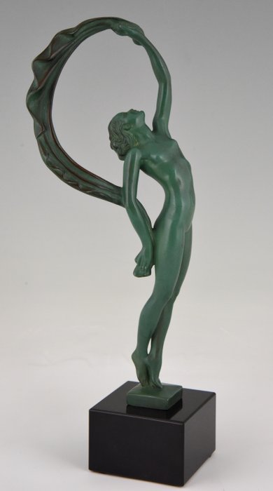 Raymonde Guerbe - Art Deco escultura de um nu dançando com véu