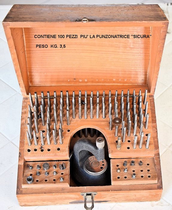 Equipamiento antiguo para relojero. - Acero, Madera - Primera mitad del siglo XX