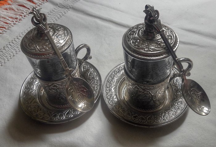 SENA - Tazas de café turco tradicional (2) - Metal plateado